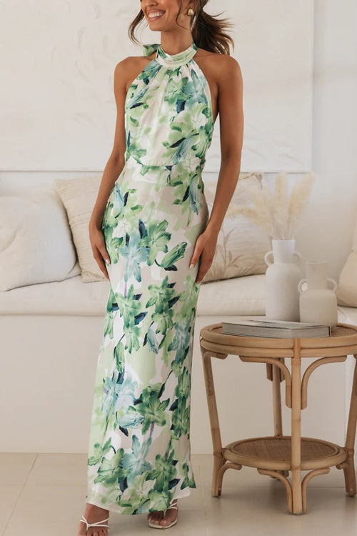 Rosie - Floral Halter Neck Maxi Dress