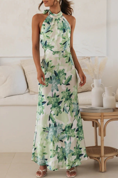Rosie - Floral Halter Neck Maxi Dress