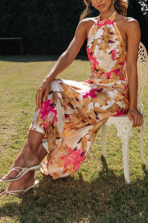 Rosie - Floral Halter Neck Maxi Dress