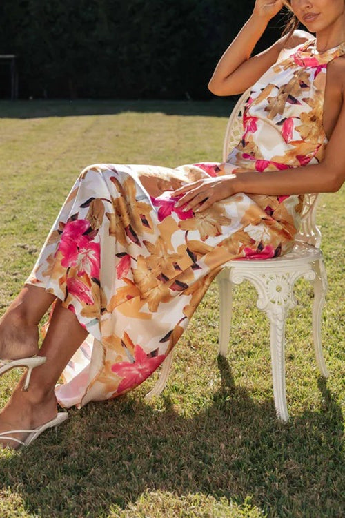 Rosie - Floral Halter Neck Maxi Dress