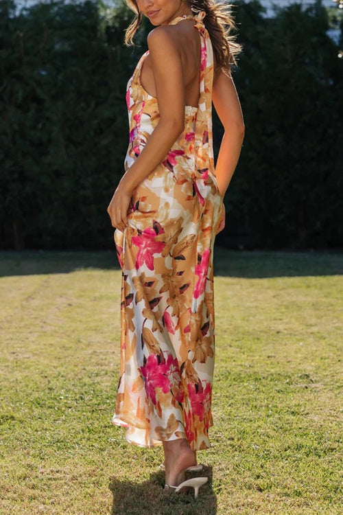 Rosie - Floral Halter Neck Maxi Dress