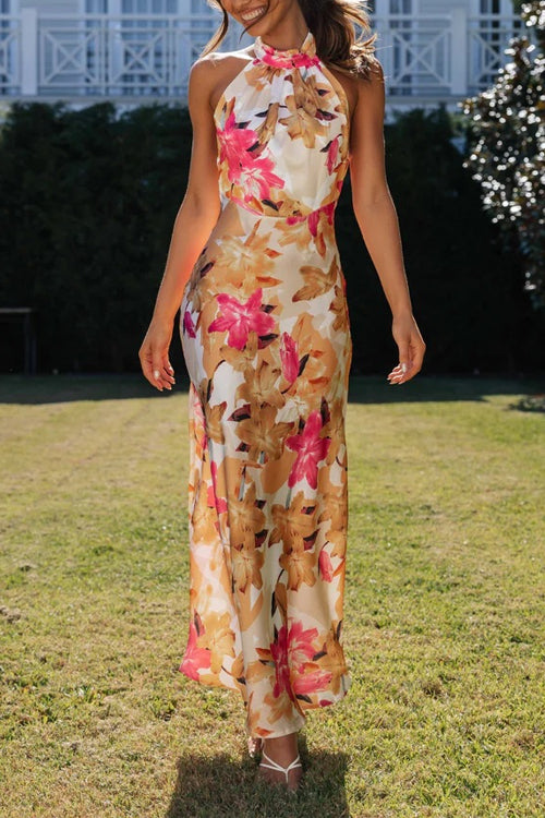 Rosie - Floral Halter Neck Maxi Dress