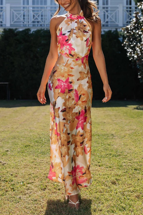 Rosie - Floral Halter Neck Maxi Dress