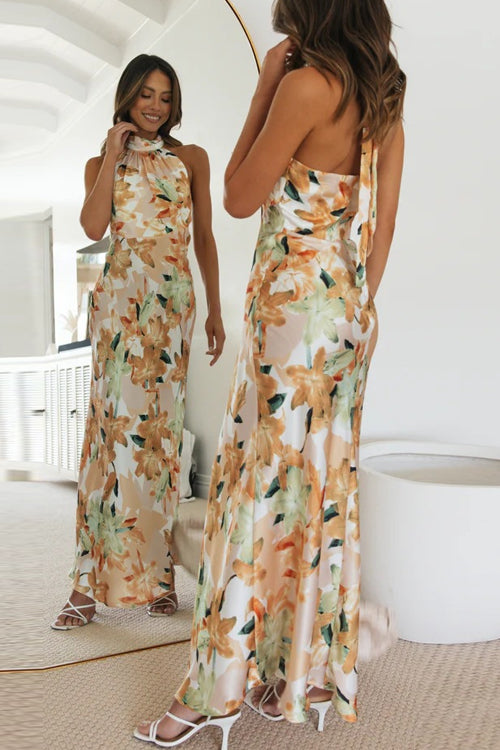 Rosie - Floral Halter Neck Maxi Dress
