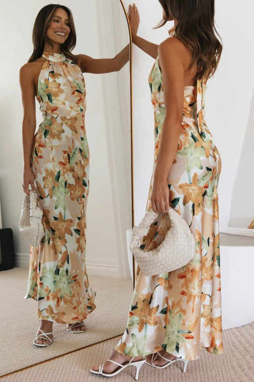 Rosie - Floral Halter Neck Maxi Dress