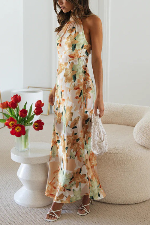 Rosie - Floral Halter Neck Maxi Dress