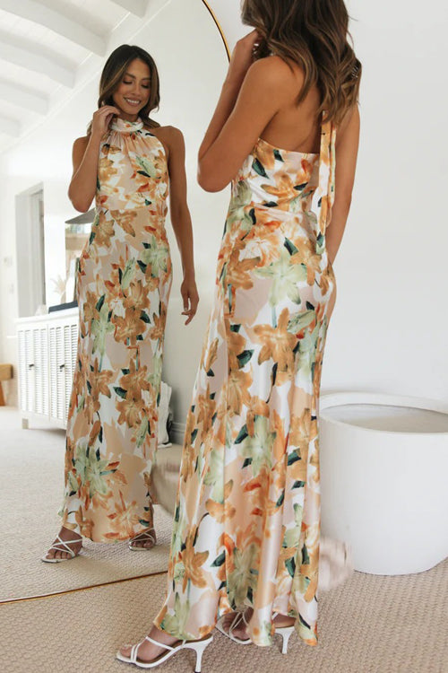 Rosie - Floral Halter Neck Maxi Dress