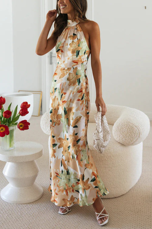 Rosie - Floral Halter Neck Maxi Dress