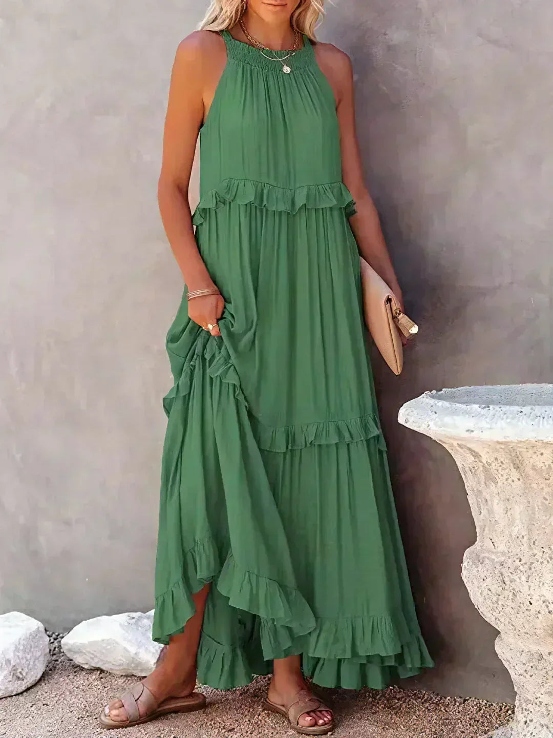 Sarah - Halter Ruffle Maxi Dress