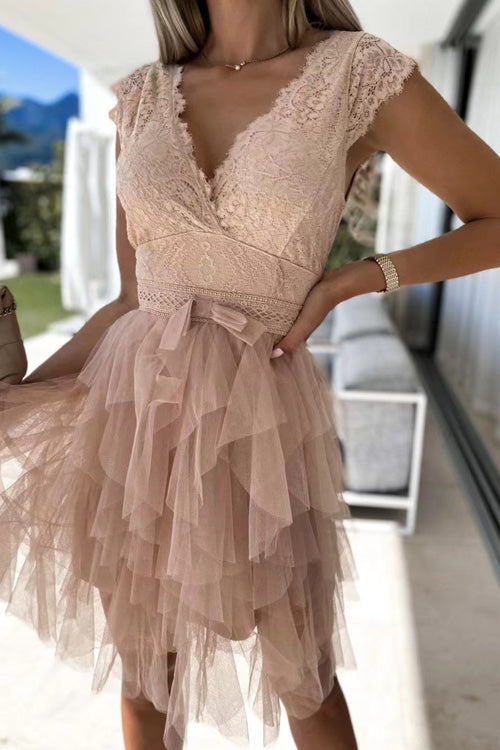 Amelia - Lace Ruffle Midi Dress