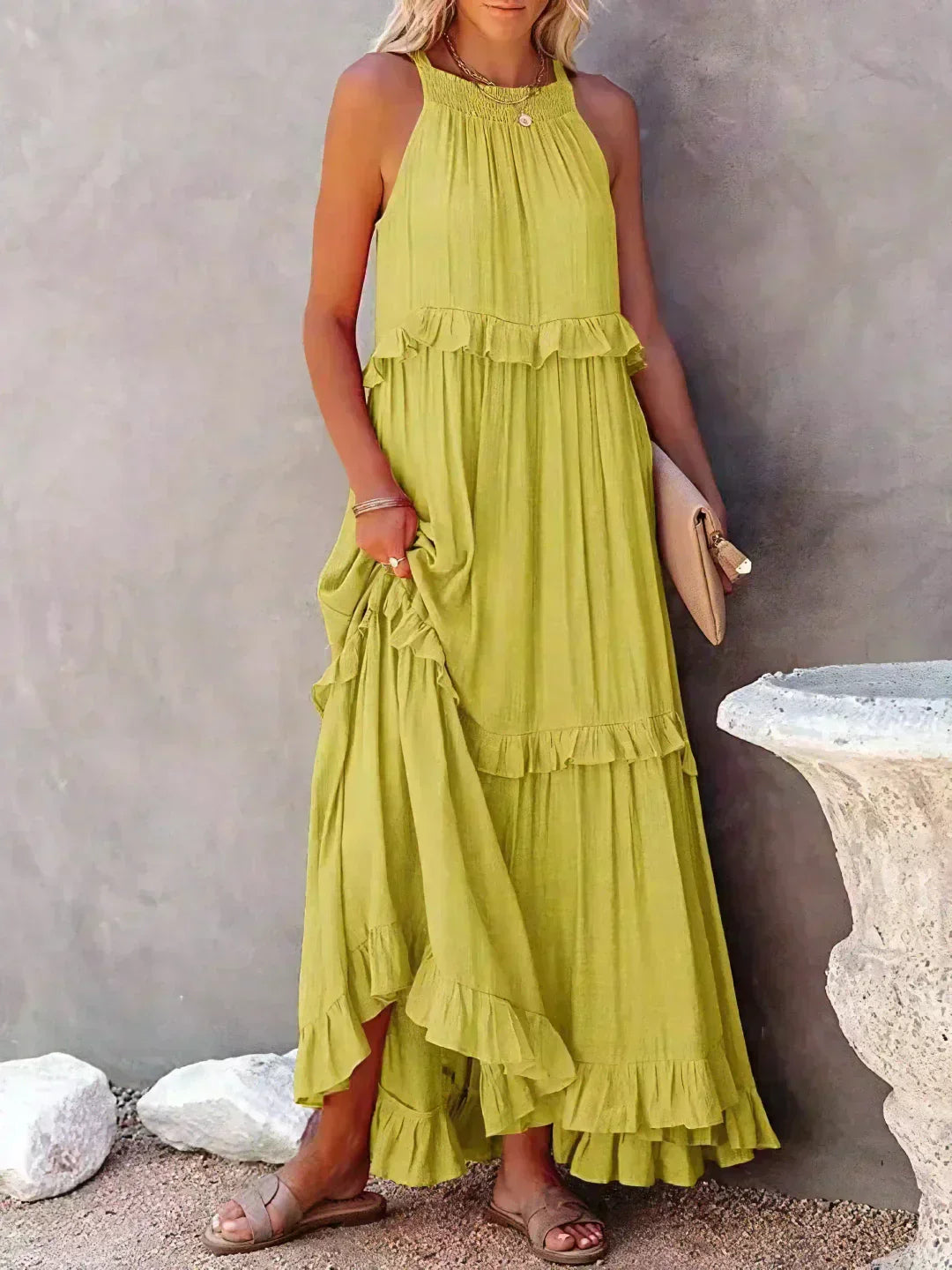 Sarah - Halter Ruffle Maxi Dress