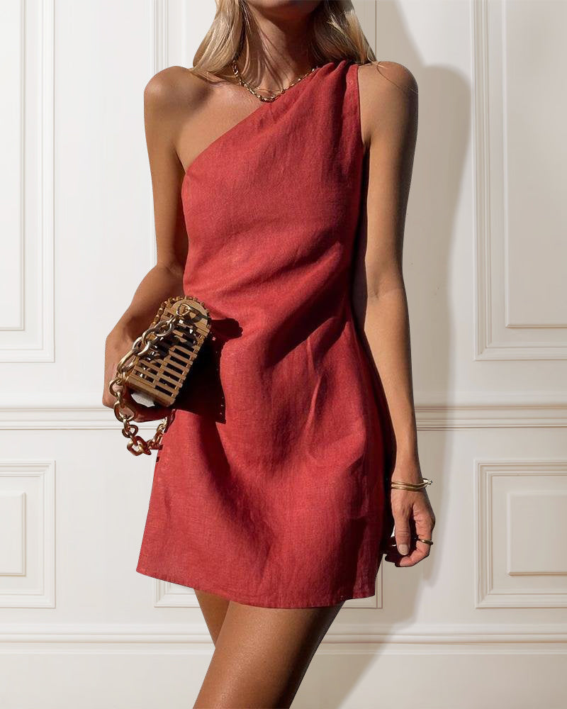Ruby - One Shoulder Linen Mini Dress