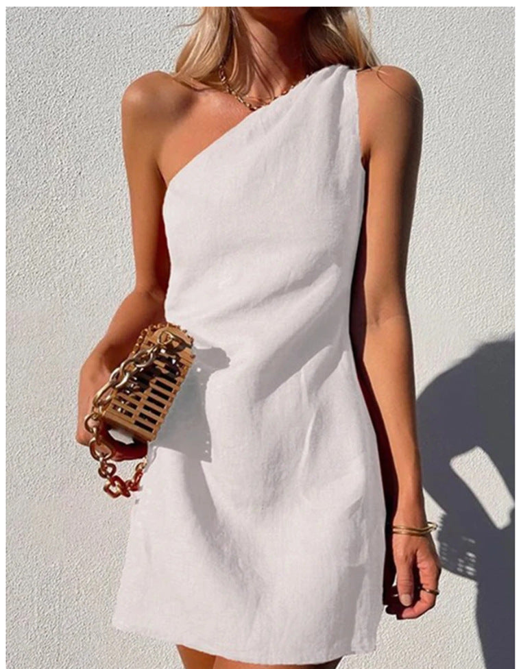 Ruby - One Shoulder Linen Mini Dress