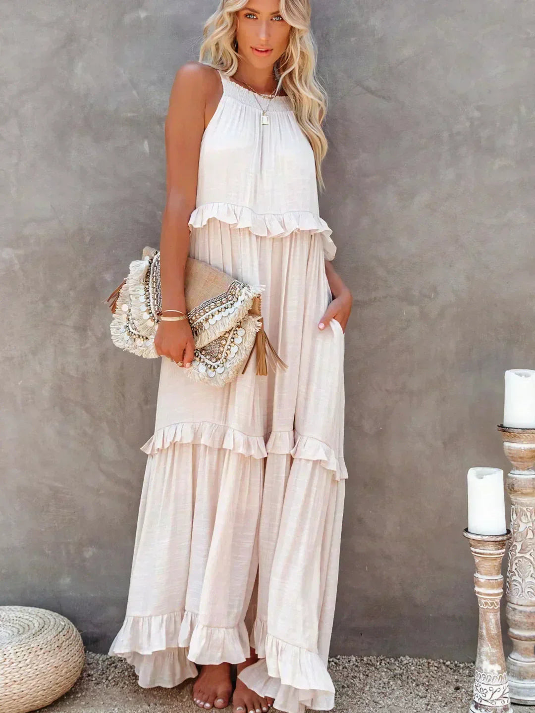 Sarah - Halter Ruffle Maxi Dress