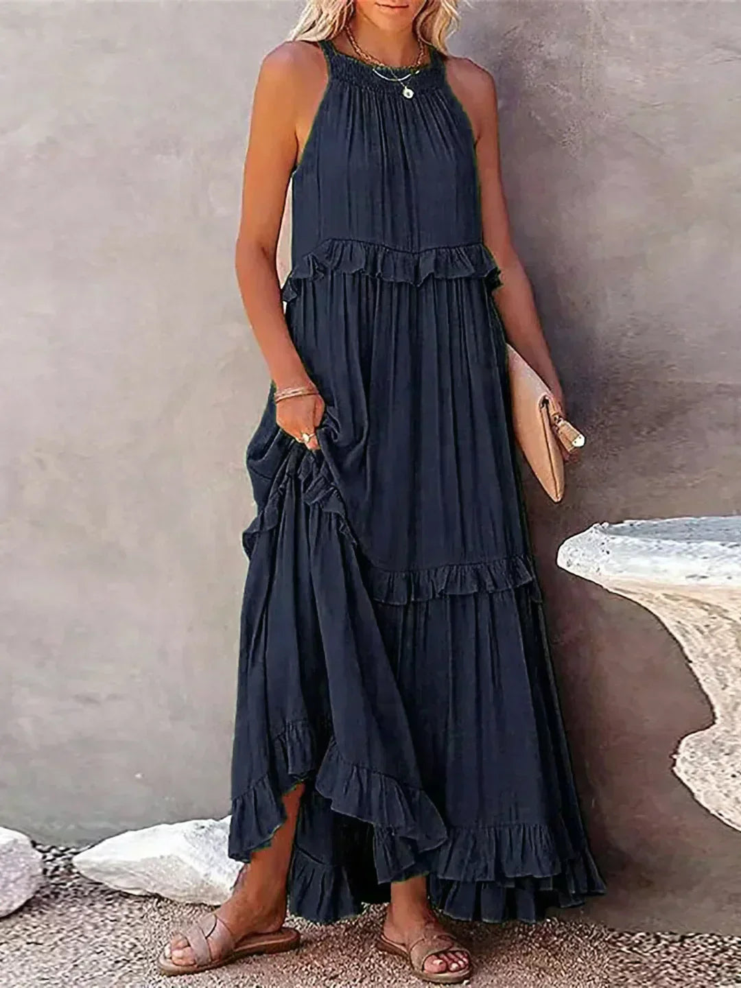 Sarah - Halter Ruffle Maxi Dress