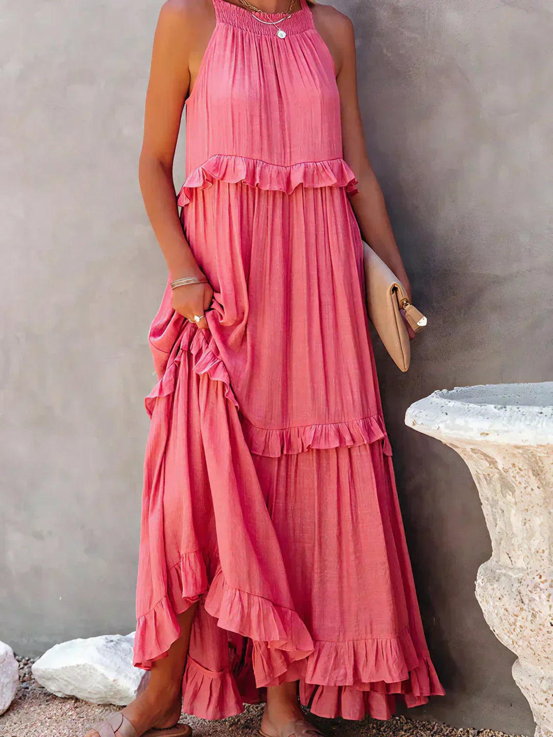 Sarah - Halter Ruffle Maxi Dress