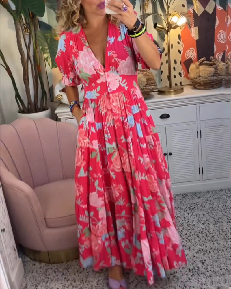 Adelaide - Floral Print V-Neck Pocket Dress