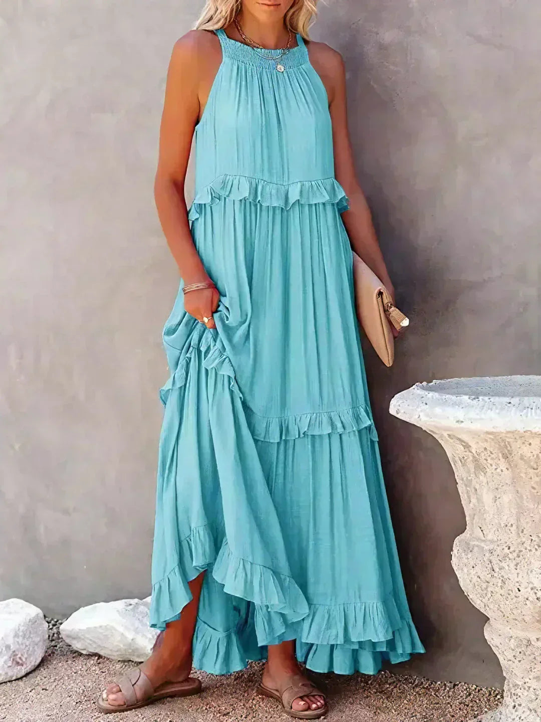 Sarah - Halter Ruffle Maxi Dress