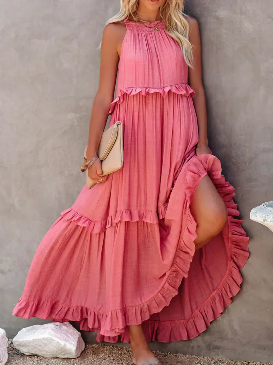 Sarah - Halter Ruffle Maxi Dress
