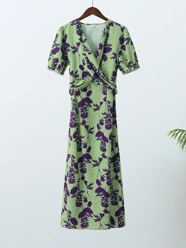 Violet - Floral Wrap Dress with Short Sleeves