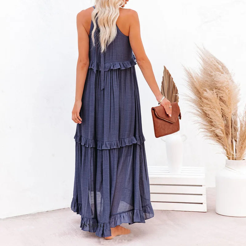 Sarah - Halter Ruffle Maxi Dress