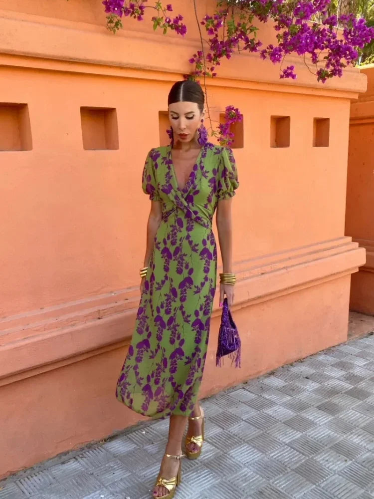 Violet - Floral Wrap Dress with Short Sleeves