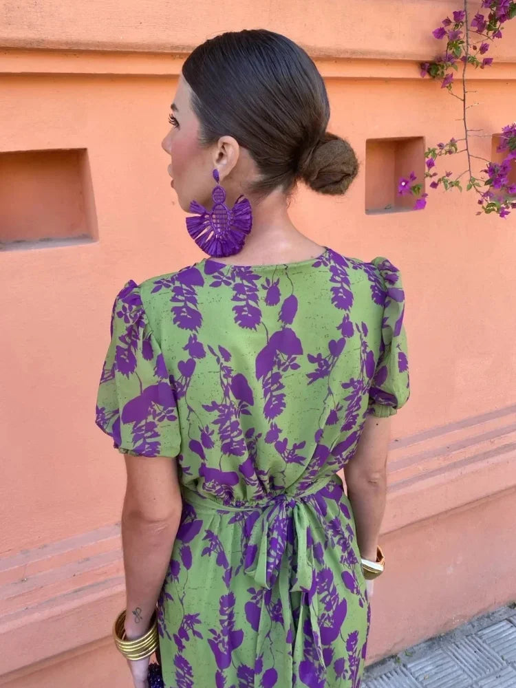 Violet - Floral Wrap Dress with Short Sleeves