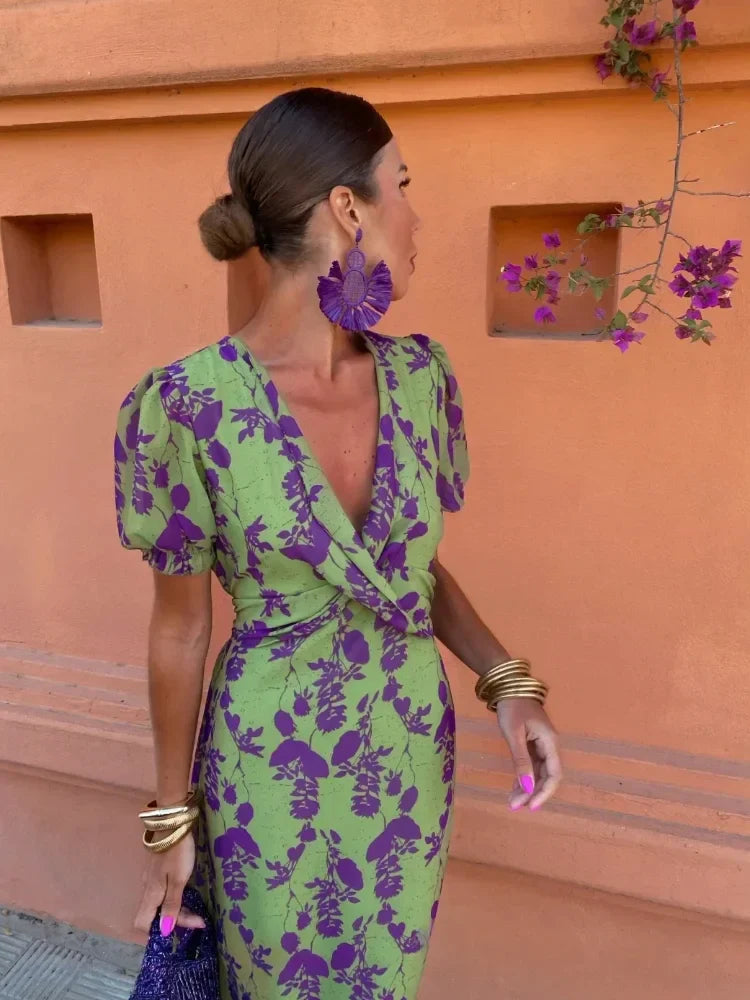 Violet - Floral Wrap Dress with Short Sleeves