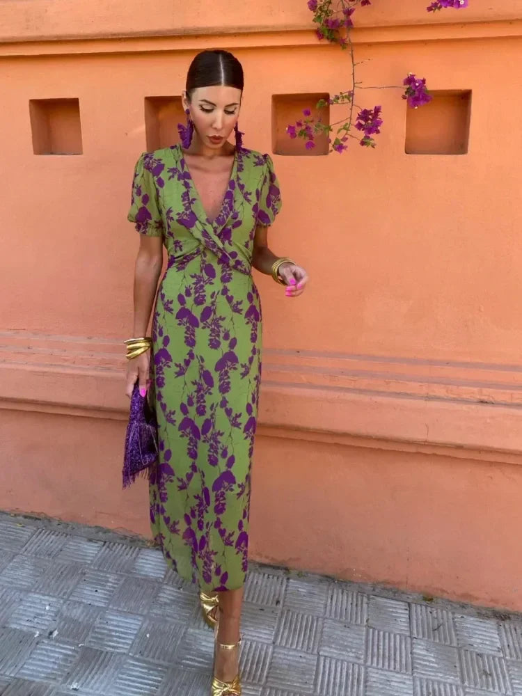Violet - Floral Wrap Dress with Short Sleeves