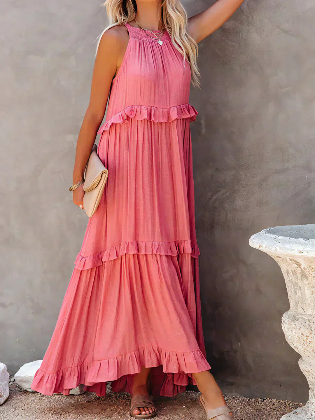 Sarah - Halter Ruffle Maxi Dress