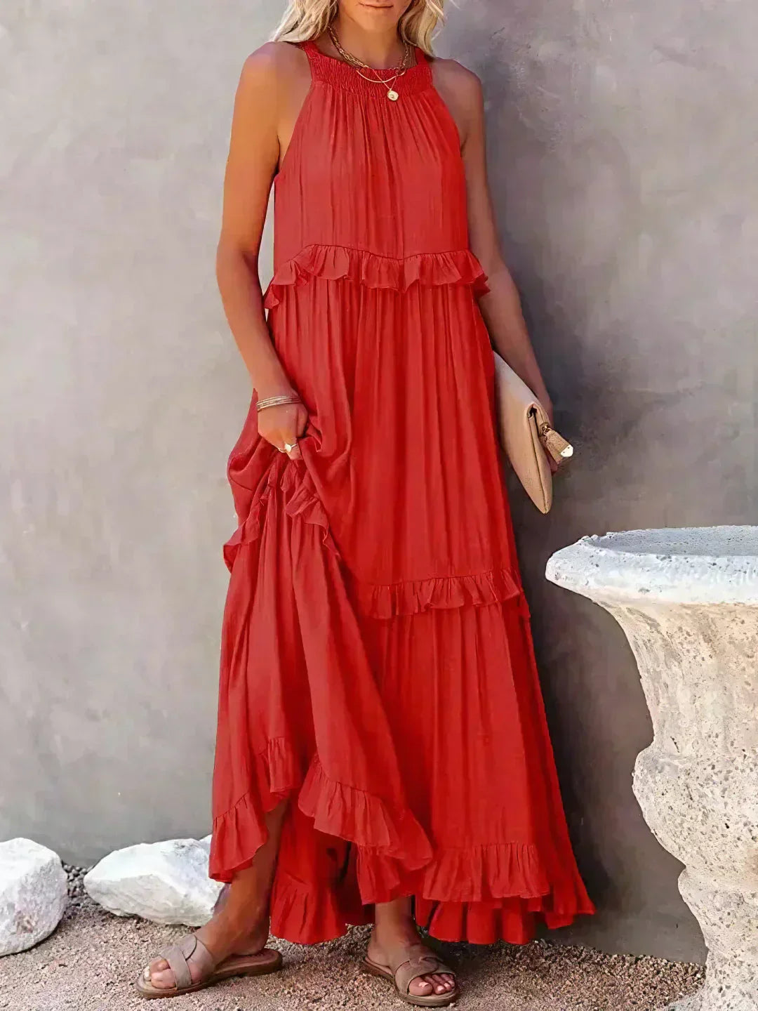 Sarah - Halter Ruffle Maxi Dress