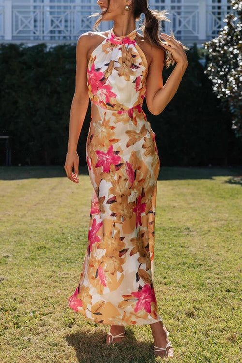 Rosie - Floral Halter Neck Maxi Dress