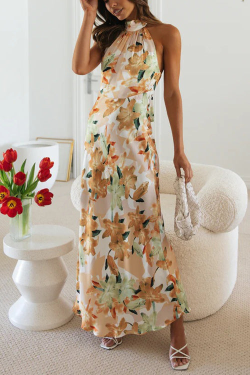 Rosie - Floral Halter Neck Maxi Dress
