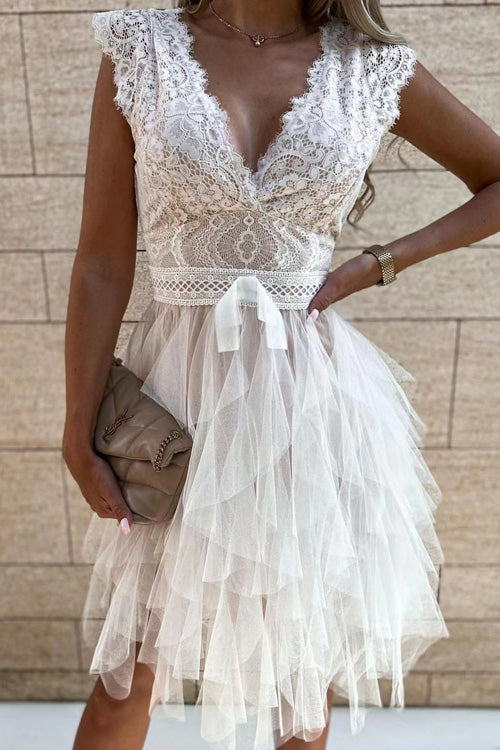 Amelia - Lace Ruffle Midi Dress