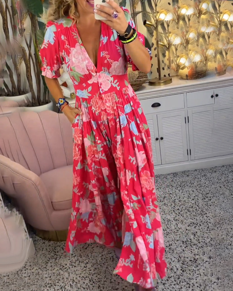 Adelaide - Floral Print V-Neck Pocket Dress