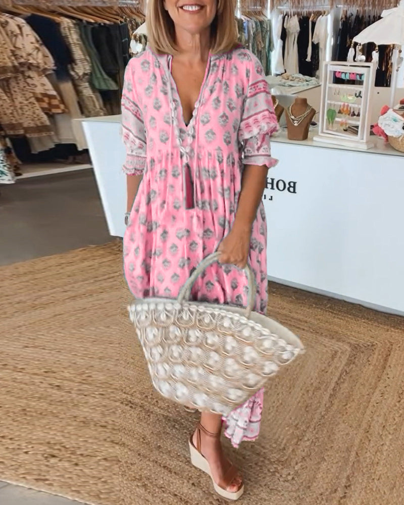 Tina - Printed V-Neck Dress