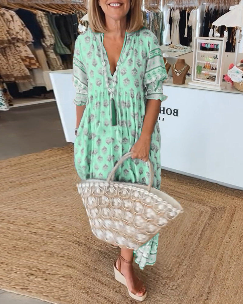 Tina - Printed V-Neck Dress