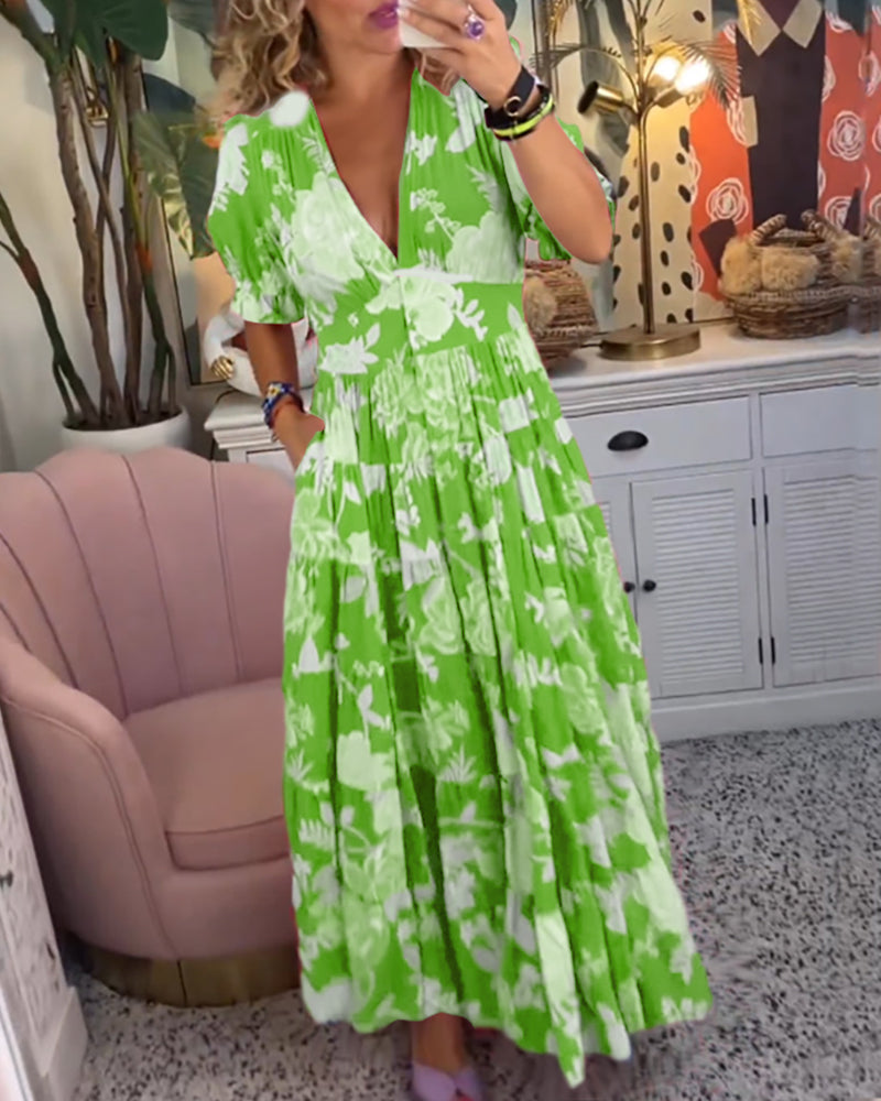 Adelaide - Floral Print V-Neck Pocket Dress