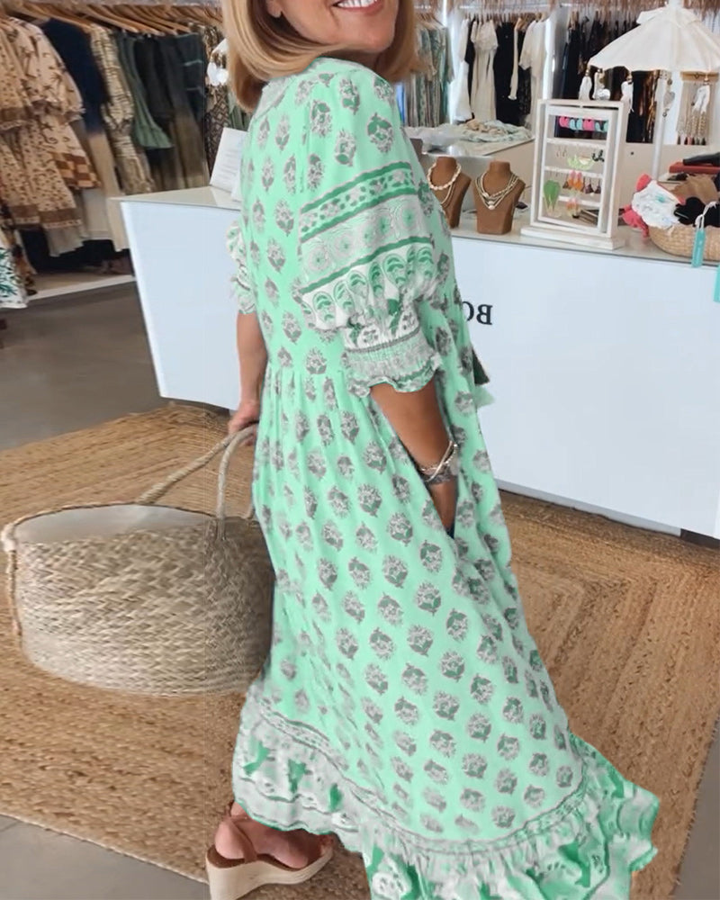 Tina - Printed V-Neck Dress