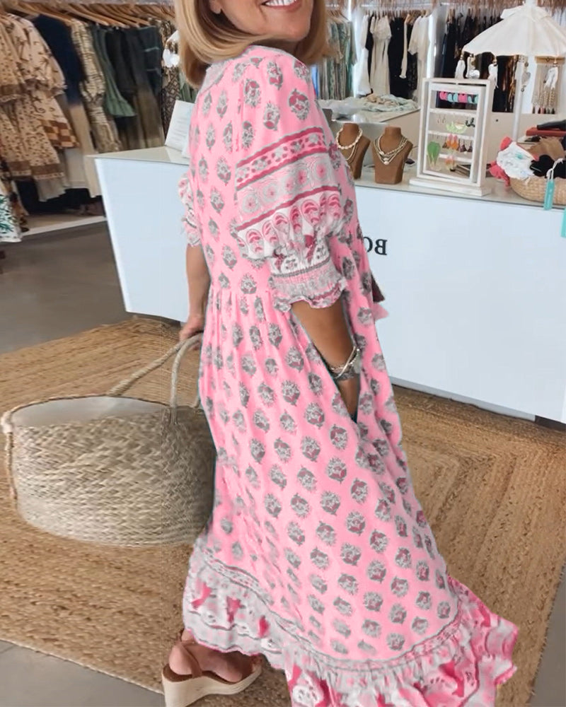 Tina - Printed V-Neck Dress