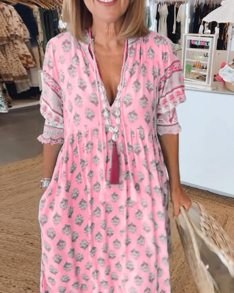 Tina - Printed V-Neck Dress