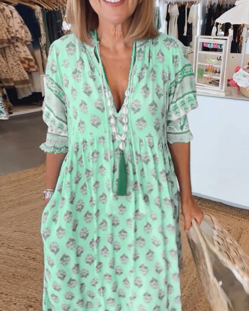 Tina - Printed V-Neck Dress