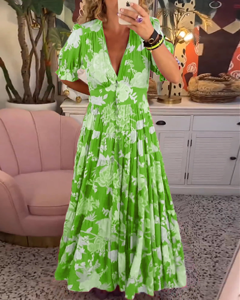 Adelaide - Floral Print V-Neck Pocket Dress
