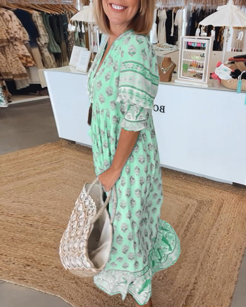 Tina - Printed V-Neck Dress