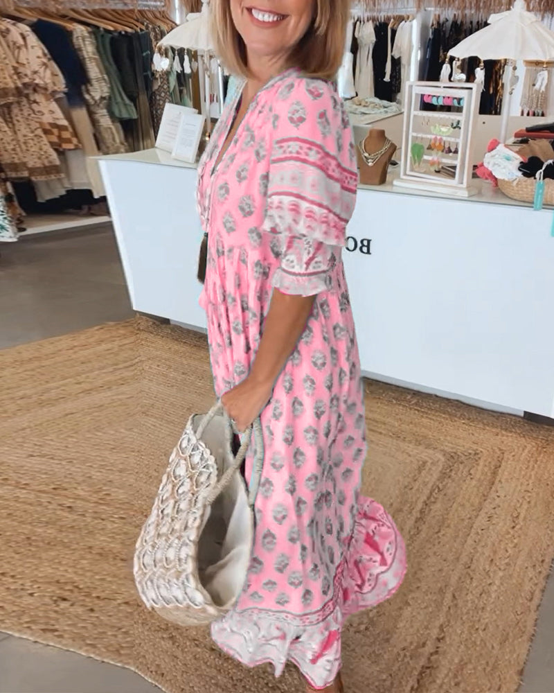 Tina - Printed V-Neck Dress