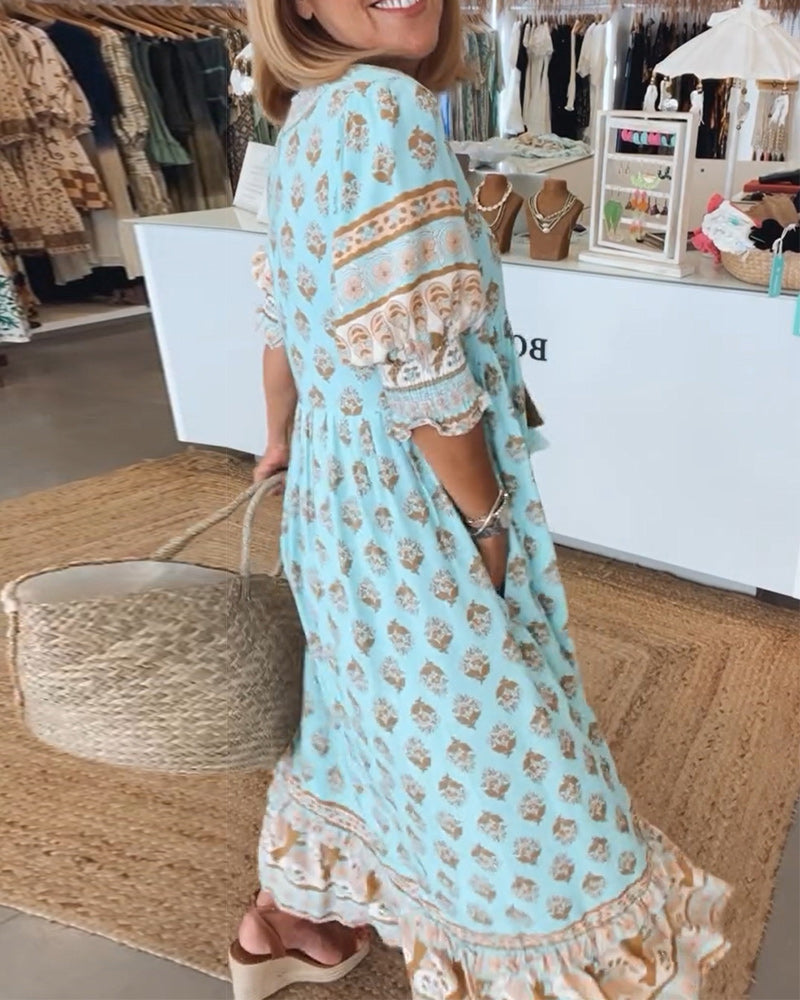 Tina - Printed V-Neck Dress