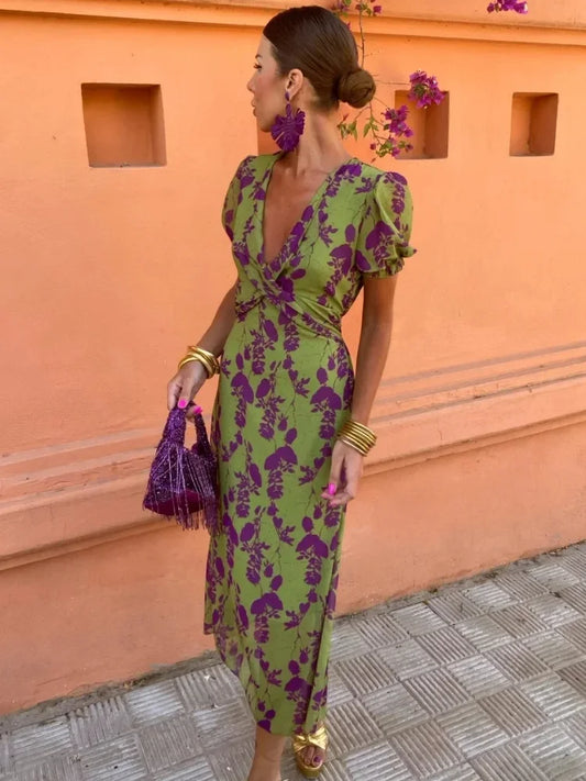 Violet - Floral Wrap Dress with Short Sleeves