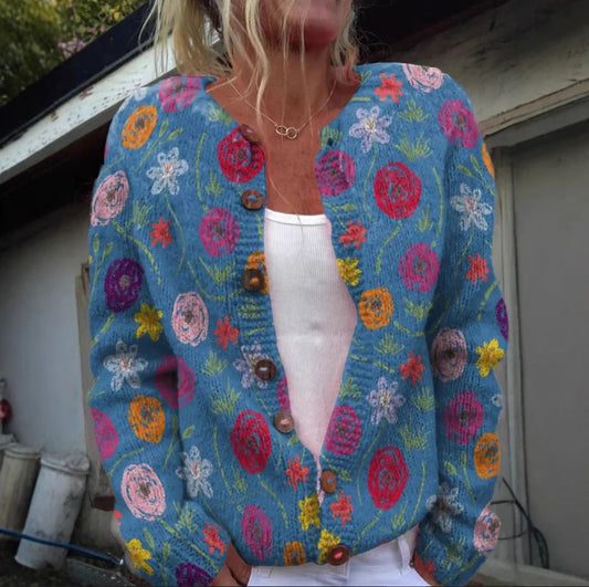 Amelia - Blue cardigan with floral print