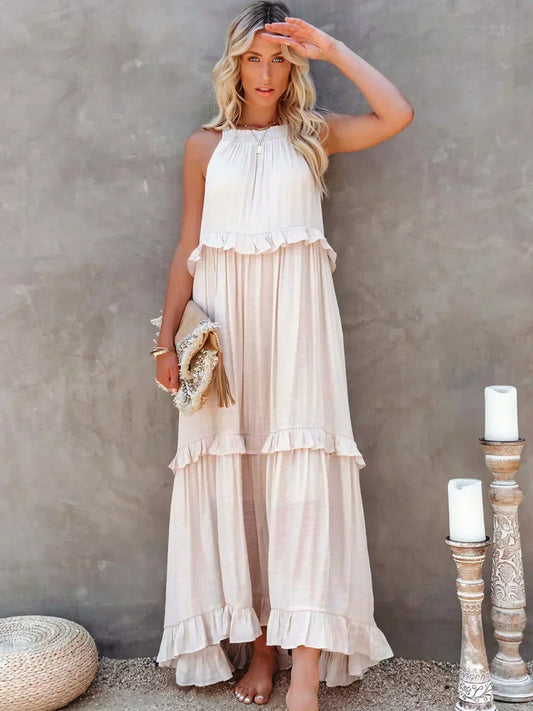 Sarah - Halter Ruffle Maxi Dress