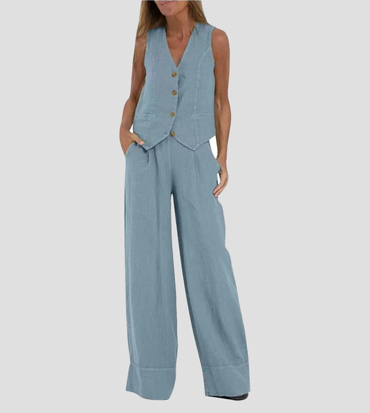 Aira - Buttoned vest and wide-leg pants set